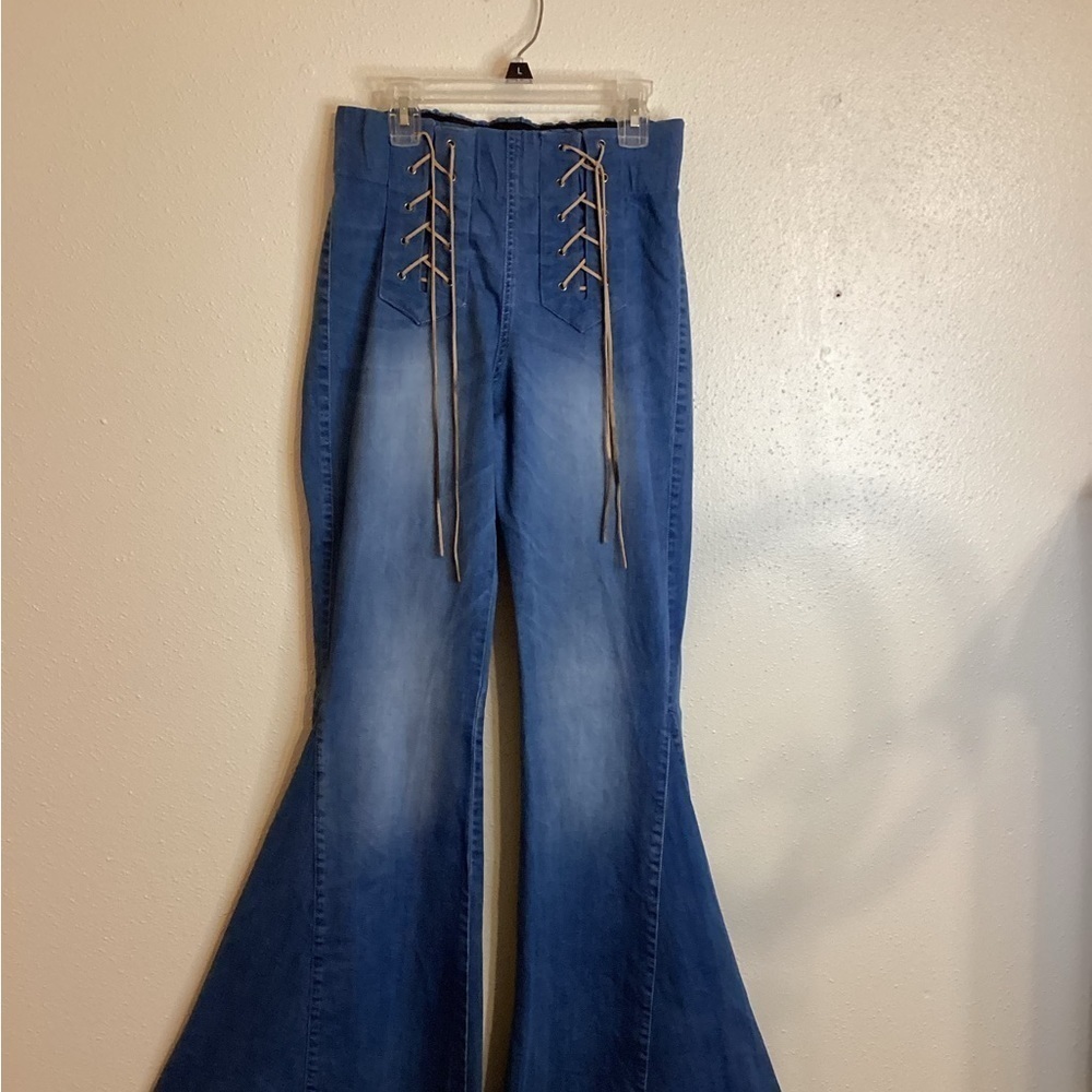 Judith March Boho Hippie Flare Denim Bell Bottoms Size Medium